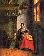 Pieter de Hooch Woman Nursing an Infant oil